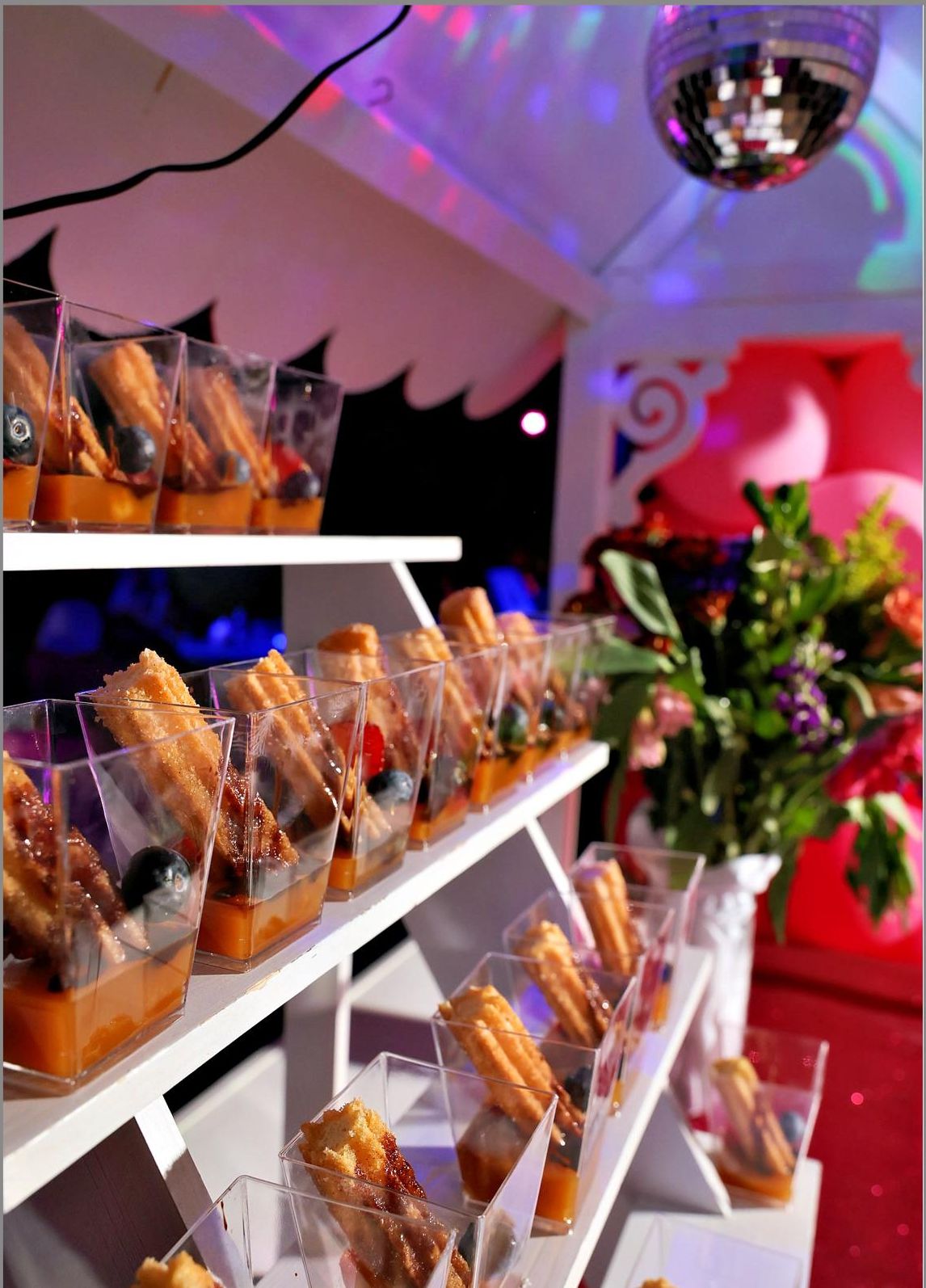 Southwestern food served on tiered shelves